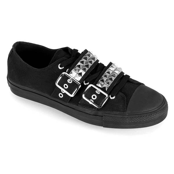 Demonia Deviant-08 Black Canvas Schuhe Herren D762-403 Gothic Sneakers Schwarz Deutschland SALE